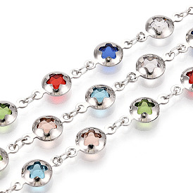 Латунный плоский круглый браслет ручной работы со звездообразными звеньями, со стеклом, пайки, с катушкой