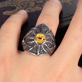 Хип-хоп стиль 201 кольца из нержавеющей стали и стекла, Eagle Eye, античное серебро