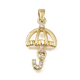 Brass Micro Pave Clear Cubic Zirconia Pendants, Umbrella with Heart Charms, Rack Plating, Long-Lasting Plated, Cadmium Free & Lead Free