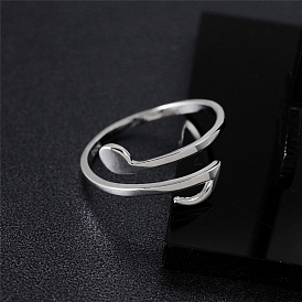 Rhodium Plated 925 Sterling Silver Musical Note Open Cuff Rings, Adjustable Jewely for Women