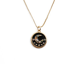 Fashionable Oil Drop Moon and Star Geometric Pendant Necklace for Women
