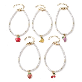 Fruit Alloy Enamel Charm Bracelets, with Shell Pearl Beaded