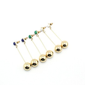 Turquoise Inlay Gold Minimalist Earrings & Copper Ball Studs Set - European Style Jewelry