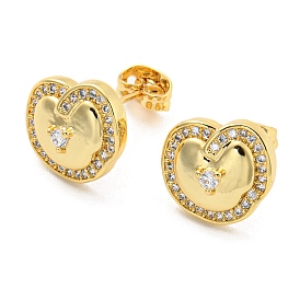 Cubic Zirconia Stud Earrings, Brass Jewelry for Women, Cadmium Free & Lead Free, Heart