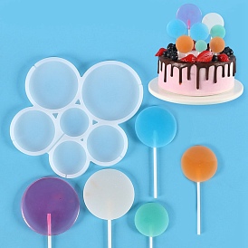 Flat Round Shape Food Grade Silicone Lollipop Molds, Fondant Molds, for DIY Edible Cake Topper, Chocolate, Candy, UV Resin & Epoxy Resin Jewelry Making