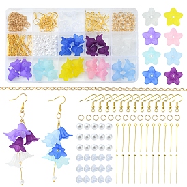 DIY Flower Earring Making Kit, Including Acrylic & Plastic Imitation Pearl Beads, Iron Earring Hooks, Brass Cable Chains