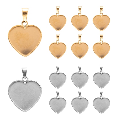 4Pcs 2 Colors 304 & 201 Stainless Steel Pendant Cabochon Settings, Heart