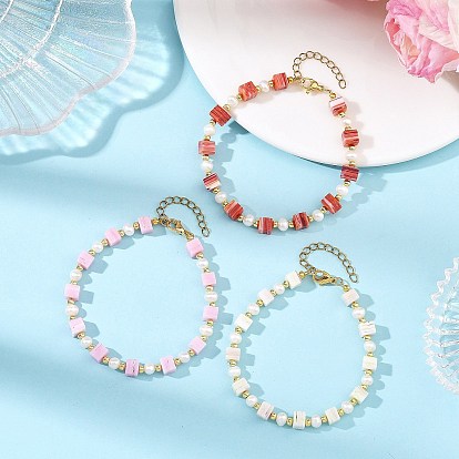 Handmade Nepalese Lampwork Cube and Natural Pearl Beaded Bracelets, Golden