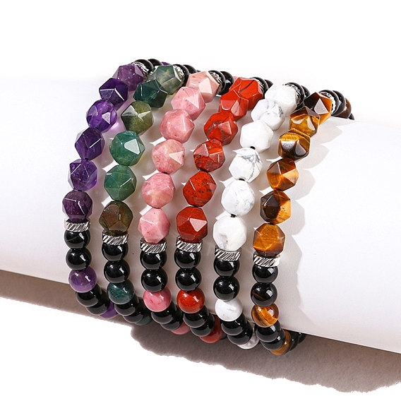 Браслеты из плетеных бусин из натурального черного оникса, с подвеской