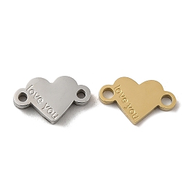 Ion Plating(IP) 316L Surgical Stainless Steel Connector Charms, Heart Links with Word Love You