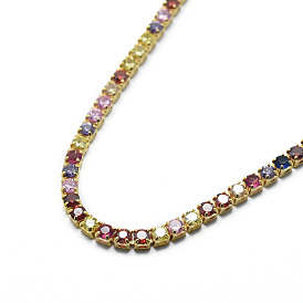 Brass Micro Pave Colorful Cubic Zirconia Cup Chain, Unwelded, with Spool