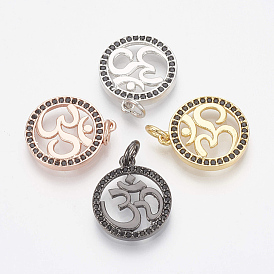 Micro cuivres ouvrent pendentifs zircone cubique, sans cadmium et sans plomb, avec des anneaux de saut, plat et circulaire avec ohm, noir