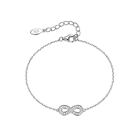 Sterling Silver Micro Pave Clear Cubic Zirconia Infinity Link Bracelets