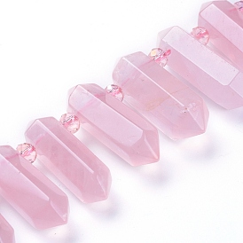 Natural Rose Quartz Beads Strands, Top Drilled Beads, with Glass Beads, Faceted, Double Terminated Point