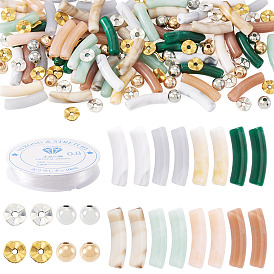 Наборы для изготовления браслетов своими руками, включая акриловые бусины изогнутой трубки, Эластичная кристальная нить, сплав и латунные бусы