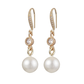 Acrylic Pearl Pendants Dangle Earrings, with Brass Micro Pave Clear Cubic Zirconia for Woman