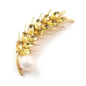 Spike of Rice Alloy Brooch with Resin Pearl, Exquisite Rhinestone Animal Lapel Pin for Girl Women, Golden