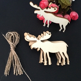 Undyed Wood Pendant Decoration, Wall Decorations, Home Decorations, with Ropes, Christmas Reindeer/Stag