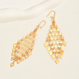 Geometric Iron Tassel Dangle Earrings for Fashionable Retro Women, Rhombus