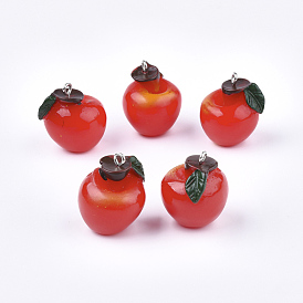 Resin Pendants, with Platinum Tone Iron Findings, Imitation Food, Apple