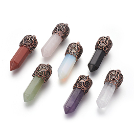 Natural & Sythetic Gemstone Pointed Pendants, with Brass Findings, Bullet