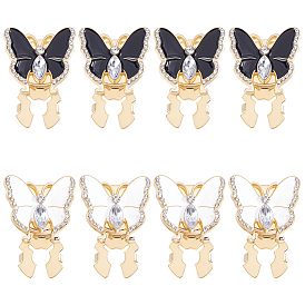 8pcs 2 boutons de manchette en alliage de strass de couleurs, avec l'émail, papillon, or