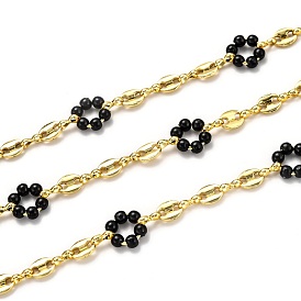 Handmade Brass Link Chains, with Acrylic Imitation Pearl and Spool, Long-Lasting Plated, Unwelded