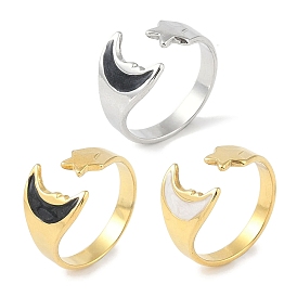 Revestimiento de iones (ip) 304 anillos de dedo de esmalte de acero inoxidable, anillos abiertos luna y estrella para mujer
