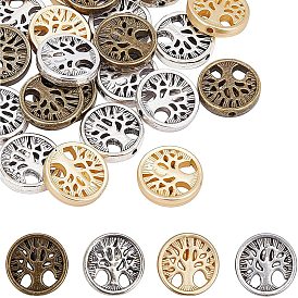 24Pcs 4 Style Tibetan Style Alloy Beads, Flat Round with Tree, Cadmium Free & Nickel Free & Lead Free