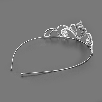 Fashionable Wedding Crown Rhinestone Hair Bands, Headpiece, Bridal Tiaras, with Iron and Brass Base, Silver Color Plated