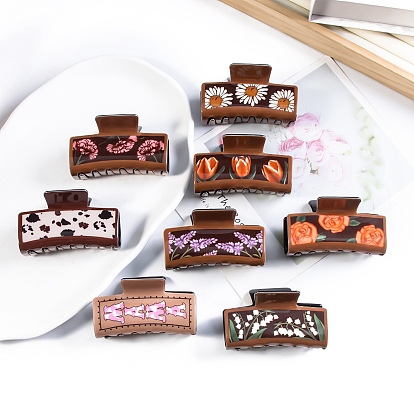 Rectangle PVC Plastic Claw Hair Clips, with Rhinestone, Hair Accessories for Women & Girls