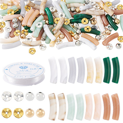 Наборы для изготовления браслетов своими руками, включая акриловые бусины изогнутой трубки, Эластичная кристальная нить, сплав и латунные бусы