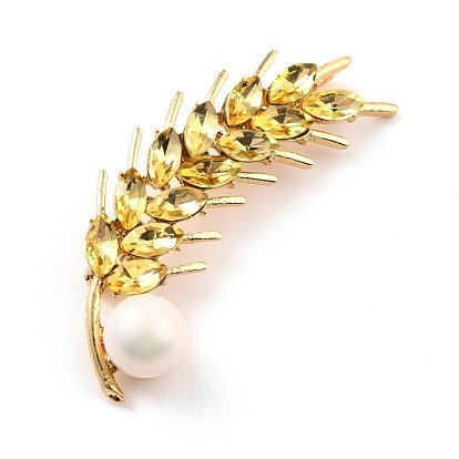 Spike of Rice Alloy Brooch with Resin Pearl, Exquisite Rhinestone Animal Lapel Pin for Girl Women, Golden