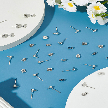 20Pcs Iron Ball Stud Earring Findings, with 20Pcs 304 Stainless Steel Ear Nuts