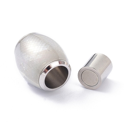 304 Stainless Steel Magnetic Clasps with Glue-in Ends, with Shell & Epoxy, Column