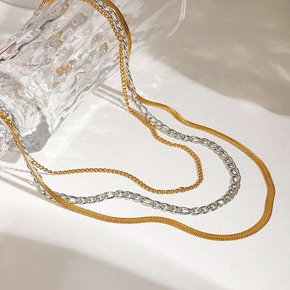 304 плоская змейка из нержавеющей стали, цепочка Фигаро, витая цепочка 3 многослойные ожерелья для женщин