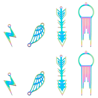 8Pcs 4 Style 201 Stainless Steel Big Pendants, Laser Cut, Mixed Shapes