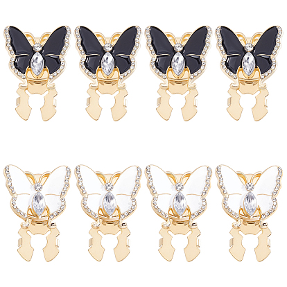 8pcs 2 boutons de manchette en alliage de strass de couleurs, avec l'émail, papillon, or