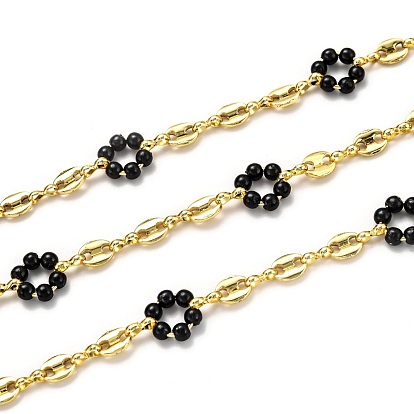 Handmade Brass Link Chains, with Acrylic Imitation Pearl and Spool, Long-Lasting Plated, Unwelded