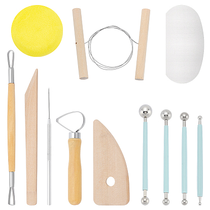 32шт. 4 стили набор инструментов для лепки из глины с двойными насадками из дерева, Набор инструментов для изготовления керамики из дерева и нержавеющей стали, состоящий из 64 предметов 8 различных стилей.