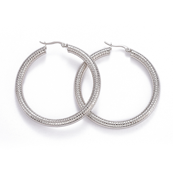 304 Stainless Steel Hoop Earrings, Hypoallergenic Earrings, Textured