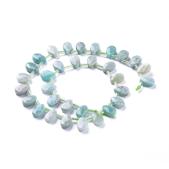 Природных амазонит бисер нитей, сверху просверленные бусы, граненые, слеза