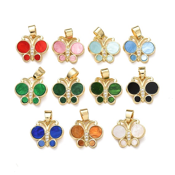 Латунные микро проложить кубического циркония подвески, бабочки прелести, cmолой, реальный 18 k позолоченный, долговечный, без кадмия и без свинца, стойки покрытие