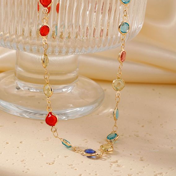 Модное летнее тематическое латунное ожерелье со стеклянной цепочкой для женщин и девочек, плоско-круглые