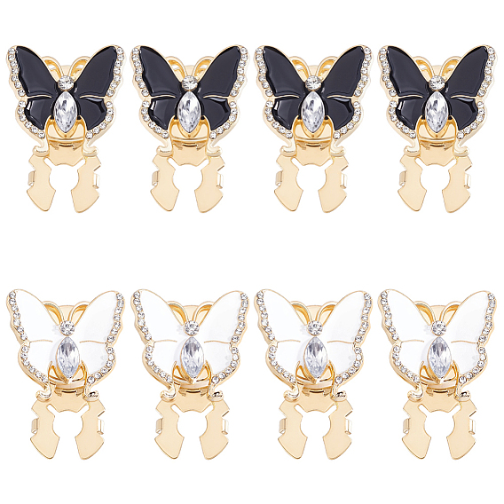 8 piezas 2 colores gemelos de aleación de diamantes de imitación, con esmalte, mariposa, dorado