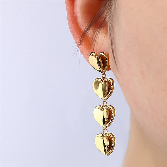 304 Stainless Steel Stud Tassel Earrings, Heart