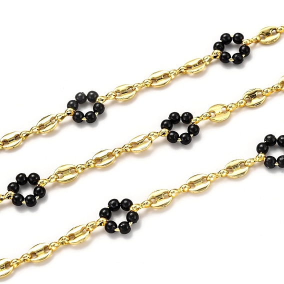 Handmade Brass Link Chains, with Acrylic Imitation Pearl and Spool, Long-Lasting Plated, Unwelded