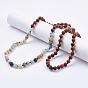 Natural Flower Amazonite Beaded Necklaces, with Wood Beads, Tiered Necklaces, Double Layer Necklaces