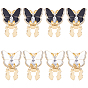 8 piezas 2 colores gemelos de aleación de diamantes de imitación, con esmalte, mariposa, dorado