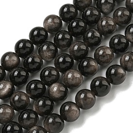 Natural Silver Obsidian Beads Strands, Round